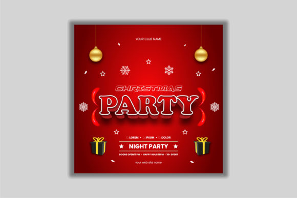 Christmas Party Red Greeting Card and 3D for Graphic Templates