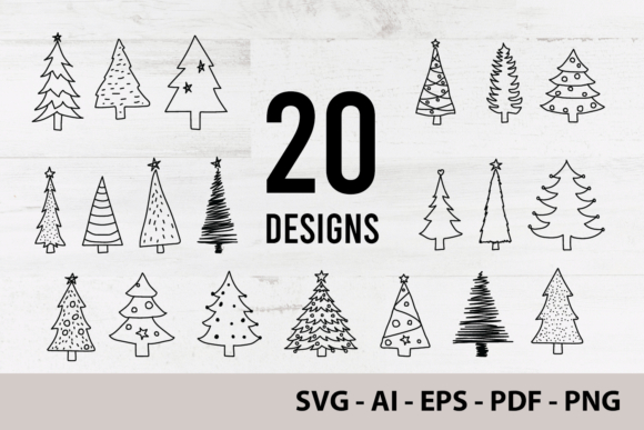 Christmas Tree Clipart Black and White for Print Templates
