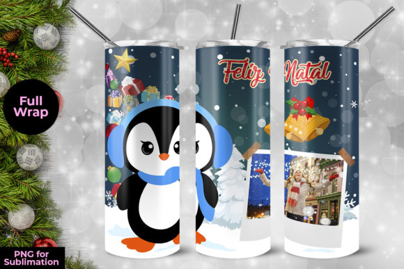 Cute Penguin Feliz Natal Tumbler Wrap Print Template