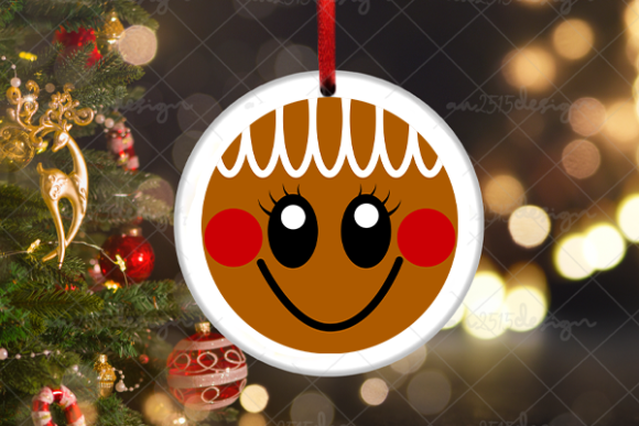 Gingerbread Face Disc Ornament SVG File for Crafts