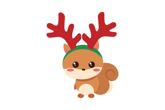 Kawaii Style Squirrel with Reindeer Antlers for Christmas