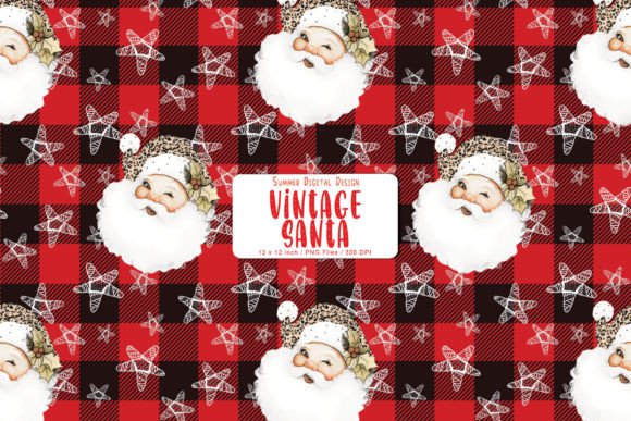 Vintage Santa Leopard Buffalo Plaid Pattern